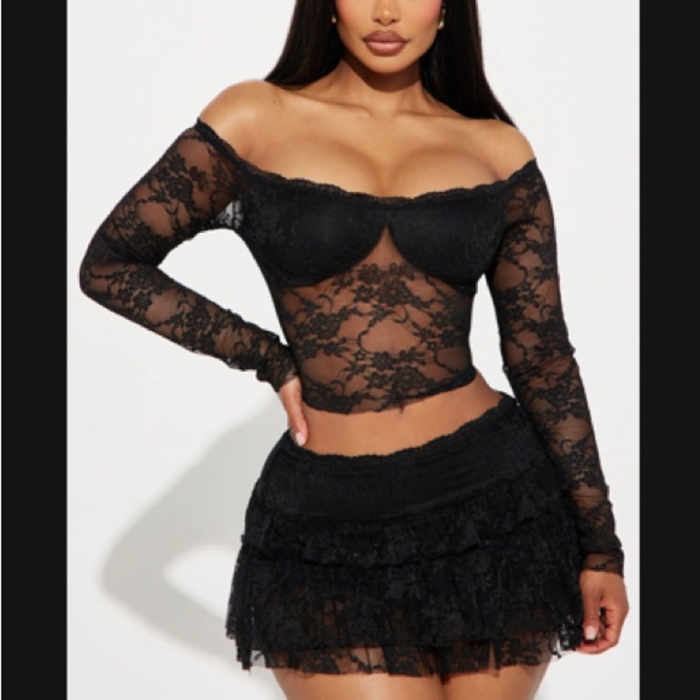 Black Lace Skirt Set